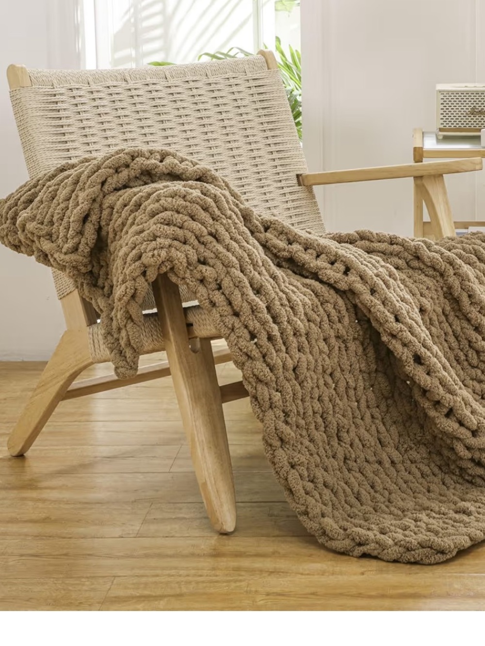 Chunky Knit Throw Blanket - Brown -